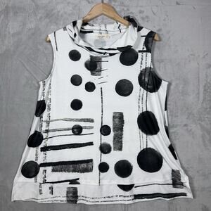 Jess & Jane Sleeveless Top Large Black White Cowl Neck Abstract Print Tunic Tank